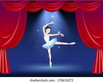 Illustration of a stage with a beautiful ballerina dancer