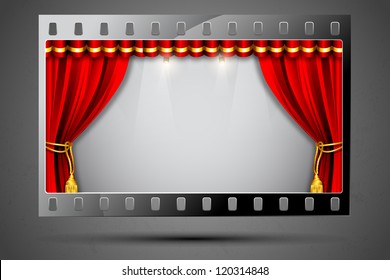 illustration of stage curtain in film stripe showing cinema theater