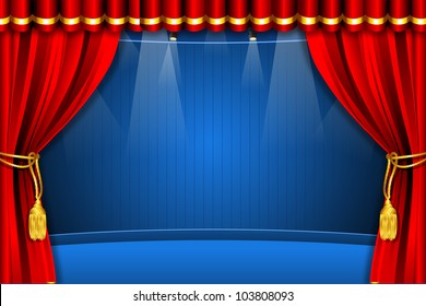 illustration of stage with flash light and curtain