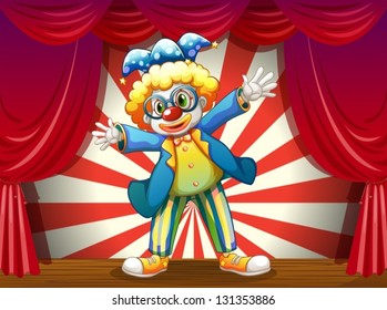 Illustration of a stage with a funny clown