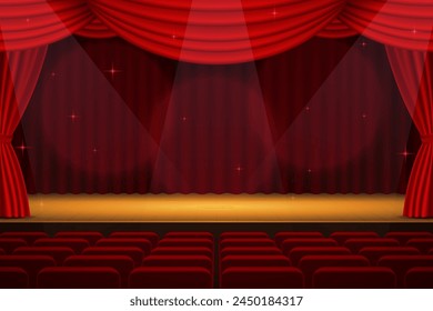 Illustration of a stage illuminated by spotlights