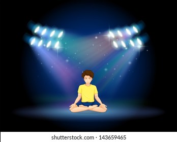 Illustration of a stage with a man doing yoga