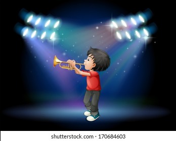 Illustration of a stage with a musical performer