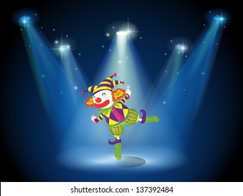 Illustration of a stage with a playful clown