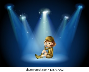 Illustration of a stage with a young actress