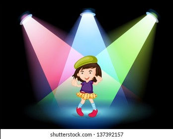 Illustration of a stage with a young girl dancing