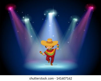 Illustration of a stage with a young girl dancing in the middle