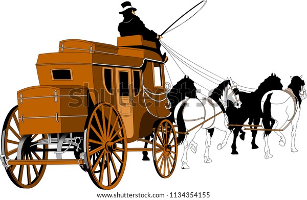 Illustration Stagecoach Driver Riding Carriage Driving Stock Vector