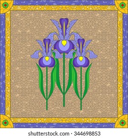 the illustration with stained glass and iris.