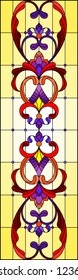 Illustration in stained glass style with abstract  swirls,flowers and leaves  on a yellow background,vertical orientation