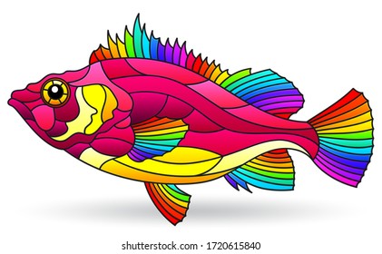 Illustration in stained glass style with abstract bright fish isolated on a white background