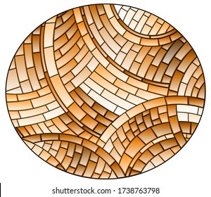 Illustration in stained glass style with abstract  background, brown tiles,sepia , oval picture