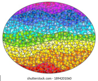 Illustration in stained glass style with abstract bright rainbow background, oval image