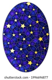 Illustration in stained glass style with abstract starry sky, oval image