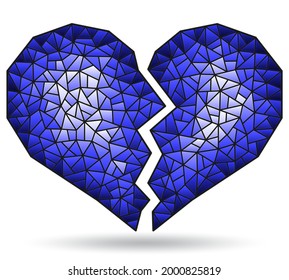 Illustration in stained glass style with abstract blue heart, figure isolated on white background