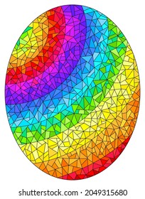 Illustration in stained glass style with abstract bright rainbow background, oval image