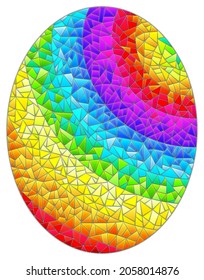 Illustration in stained glass style with abstract bright rainbow background, oval image
