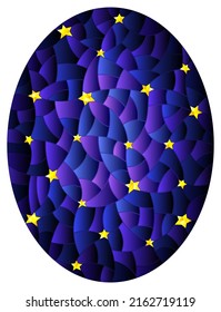 Illustration in stained glass style with abstract starry night sky, oval image 