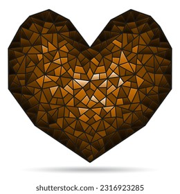 Illustration in stained glass style with abstract blue heart, figure isolated on white background, tone brown