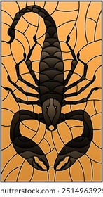 Ilustração em estilo de vidro manchado com Escorpião abstrato, tom marrom