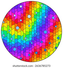 Illustration in stained glass style with abstract bright rainbow background, oval image