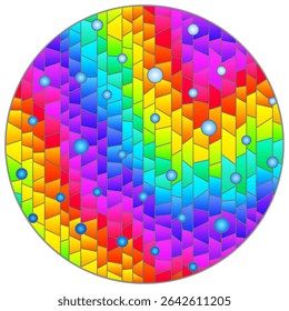 Illustration in stained glass style with abstract bright rainbow background, oval image