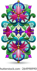 Illustration in a stained glass style with abstract botanical elements, isolated on a white background