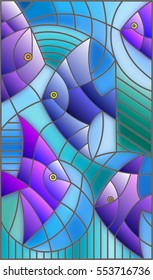 Illustration in stained glass style abstract fish