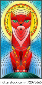 Illustration in stained glass style with abstract geometric cat