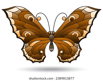 Illustration in stained glass style with a  butterfly on a white background, rectangular image