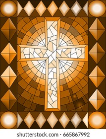 Illustration in stained glass style with a Christian cross.