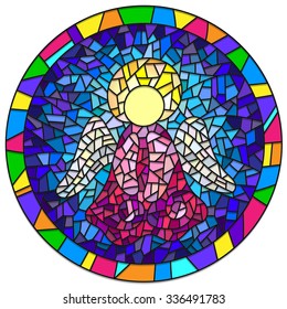 Illustration in stained glass style Christmas angel