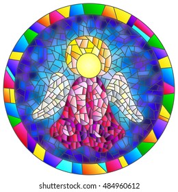 Illustration in stained glass style Christmas angel