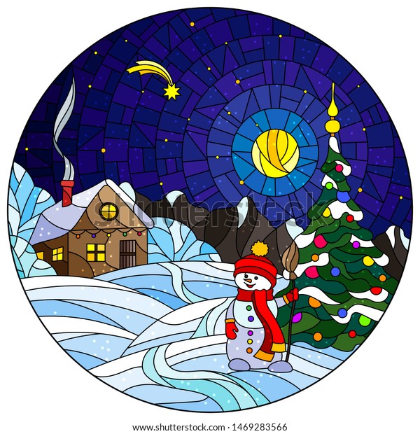 Download Illustration Stained Glass Style Christmas Landscape Stock Vector Royalty Free 1469283566 Yellowimages Mockups