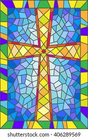 Illustration in stained glass style with a cross