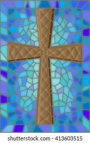 Illustration in stained glass style with a cross