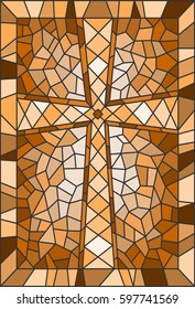 Illustration in stained glass style with a cross, in brown tones