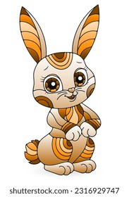 Illustration in stained glass style for the Easter holiday, cute cartoon rabbit isolated on a white background, tone brovn