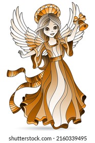 Illustration in stained glass style with a girl of angels, isolated element on a white background, tone brown