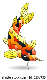 Illustration in stained glass style with koi carp fish, isolated on a white background