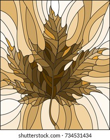Illustration in stained glass style with leaf ,tone brown,Sepia