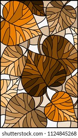 Illustration in stained glass style with leaves of
trees, tone brown,sepia