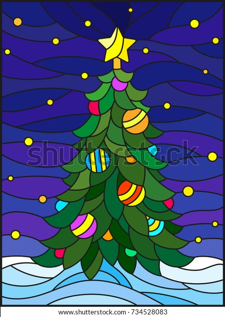 Illustration Stained Glass Style New Year Stock Vector (Royalty Free ...