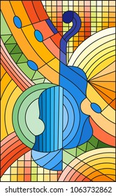 Illustration in stained glass style on the subject of music , the shape of an abstract violin on geometric background