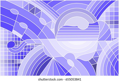 Illustration in stained glass style on the subject of music , the shape of an abstract violin on geometric background, blue tone