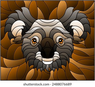 The illustration in stained glass style painting with a koala bear head ,square image, tone brown