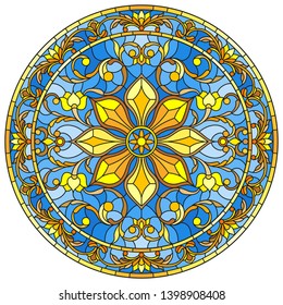 Illustration Stained Glass Style Round Mirror Stock Vector (royalty 