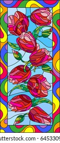 Illustration in stained glass style with tulips on light  background,vertical orientation