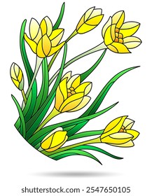 Illustration of stained glass Windows with Crocuses, isolated on a white background