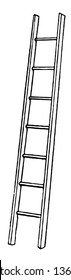 La ilustración de la escalera no es vertical en el suelo, si está instalada en el suelo y se inclina en cualquier edificio, y entonces será un trazo de triángulo, una línea vintage o una ilustración de grabado.